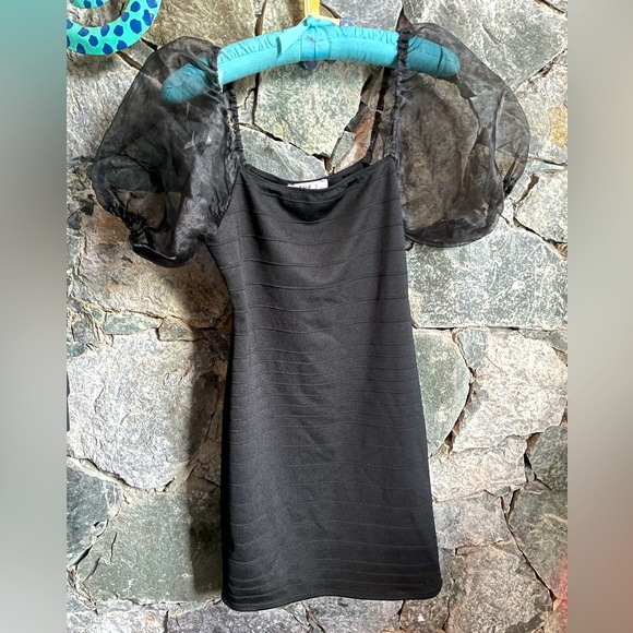 Love J polyester spandex sheer sleeve black mini dress size M - Picture 1 of 6